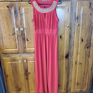 Nic&dom Red Evening Gown Dress Metallic Cutout Neck Sleeveless